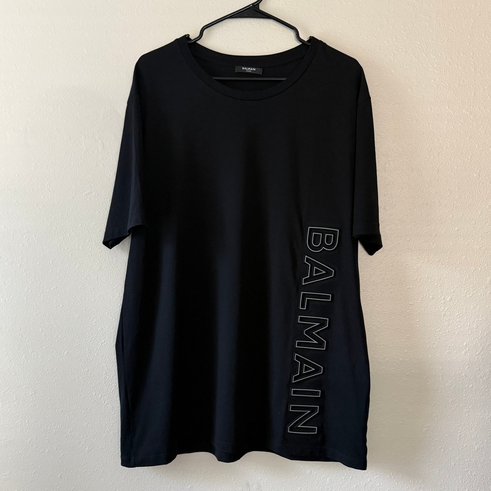 Balmain Paris Mens Black 3D Vertical Logo T-Shirt Size M EG010BC22